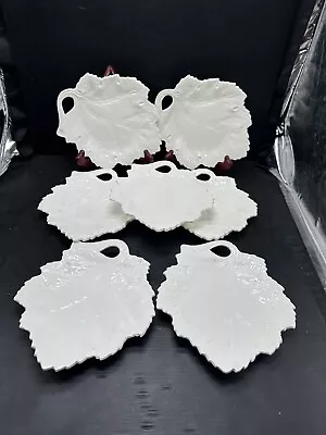 7 Vintage White Porcelain Leaf Shaped Majolica Style Plates Made In Japan 7”x 8” • $69.99