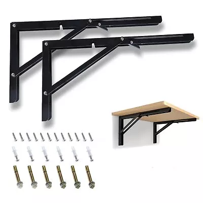 10  Folding Shelf Bracket Carbon Steel Triangle Wall Mount Support Black Heav... • $23.76