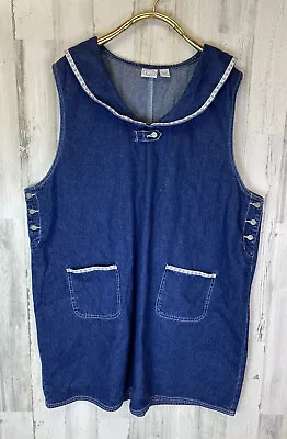 Carolina Blues Plus Denim Nautical Style Dress Sz 28W Anchors Sailor Collar • £28.03