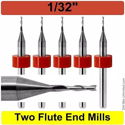 1/32  End Mill- Two Flute - Solid Carbide - 1/8  Shank FIVE Pieces M108 • $29.35