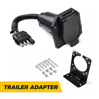 4-Way Flat To 7 Pin Trailer Plug Adapter Power Connector Bracket For RV Campers • $14.99