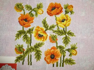 Vintage Dritz Pre-worked Needlepoint Canvas Colorful Flowers UNUSED Label 19  Sq • $48
