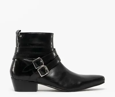 Club Cubano RODRIGO Mens Cuban Heel Pointed Beatles Boots (Buckle Feature) Black • £103