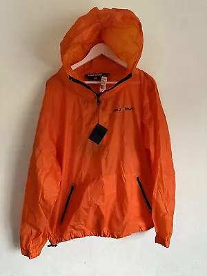 Polo Sport Ralph Lauren Rain Coat Shower Mac Running Jacket Foldable Orange XL • £45