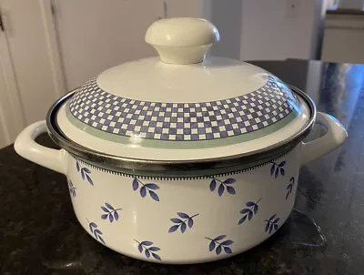 Villeroy & Boch Germany Switch 3 Enamel Handled Stew Pot W/Lid Blue Leaves HTF • $35.95