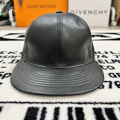 MCM All-over Logo Lining And Bottom Brim Black Calf Leather Strapback Hat • $395