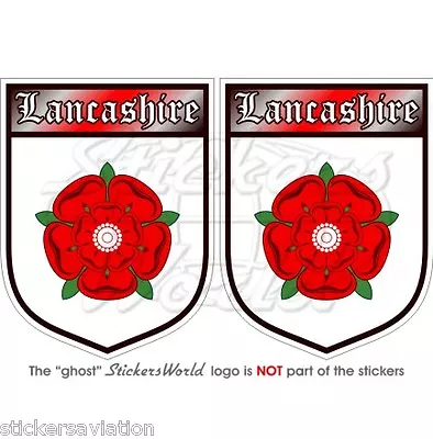 RED ROSE Of LANCASHIRE Lancaster Shield 75mm(3 ) Vinyl Bumper Stickers-Decals X2 • £5.16