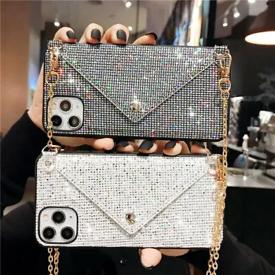 For IPhone 13 12 11 XS Max XR X 8 7 & Strap Bling Glitter Card Pocket Case Cover • $15.99