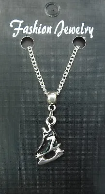 Ice Skate Pendant Necklace 18  Or 24  Inch Chain Small Black Skating Charm • £3.99