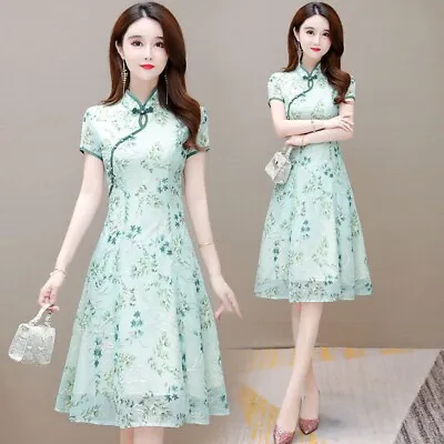 Lady Chinese Midi Dress Cheongsam Floral Printed A-line Vintage Qipao Ethnic New • $30.11