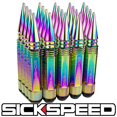 Sickspeed 20 Pc Neo Chrome 5 1/2  Long Spiked Steel Extended Lug Nuts 1/2x20 N22 • $119.95