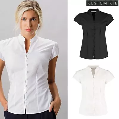 Kustom Kit Women'S Continental Mandarin Collar Cap Sleeve Blouse KK727 • £19.59