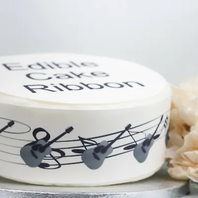 Acoustic Guitar & Music Notes Edible Icing Cake Ribbon / Side Strips (3 Strips) • £5.79