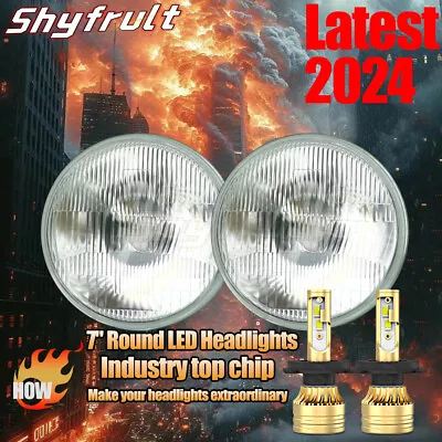 7 Inch LED GLASS Headlight Round ORIGINAL CLASSIC LOOK Conversion Chrome Pair • $118.30