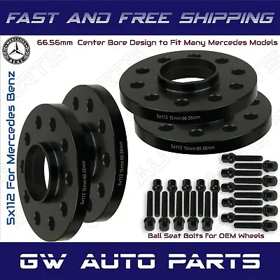 4 PCs 15mm Mercedes Benz 5x112 Hub Centric Wheel Spacers W/Ball Lug Bolts Kit • $104.86