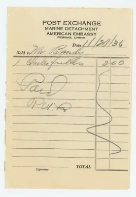 1936 U.S. Marine Base Embassy Letterhead Peiping Peking China Receipt Original 3 • $35.75
