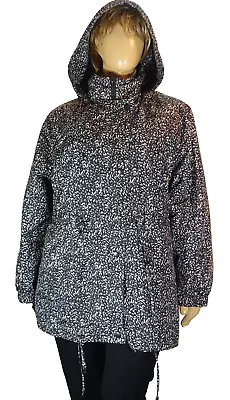 £14.56 • Buy Women Within Black Print Adj. Waist & Hem Hooded Coat Zip Out Lining Womens 3x
