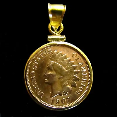 Coin Pendant Vintage Indian Cent Reeded Edge Gold Filled Bezel Soldered Bail • $39.40