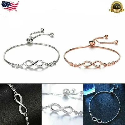 Infinity BRACELET Love Silver Plated AdjustableChain Crystal Jewelry Lab-Created • $2.99