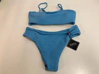 NEW Zaful Waffle Texture 2 Piece Cheeky Bikini Set Sky Blue Ladies Size M RP$89 • $29.99