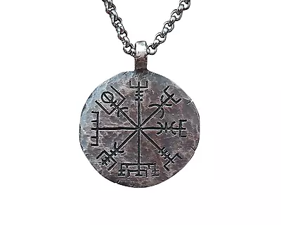 925 Sterling Silver Viking Compass Necklace Vegvisir Pendant Hand Hammered Norse • $136