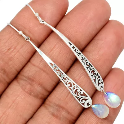 Natural Rainbow Moonstone - India 925 Sterling Silver Earrings DA13 CE28732 • $11.99