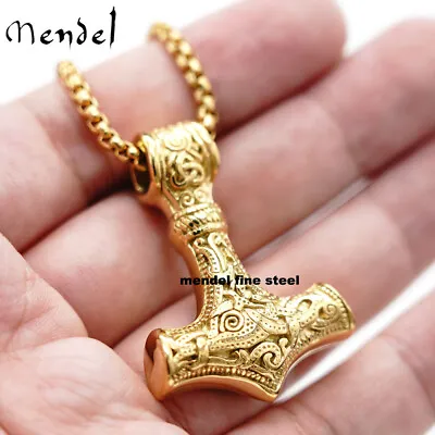 MENDEL Mens 10k Gold Plated Viking Thors Hammer Mjolnir Pendant Necklace For Men • $11.99