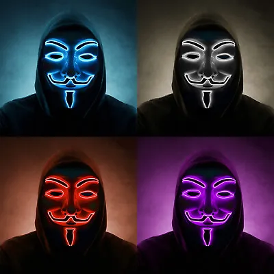 5Psc BLUE MASK V For Vendetta Light Up LED MASK ANONYMOUS GUY FAWKES HALLOWEEN • £7.75