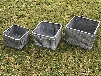 3 Galvanised Garden Planters Dolly Tub Style Ribbed SmallMedium & Large • £94