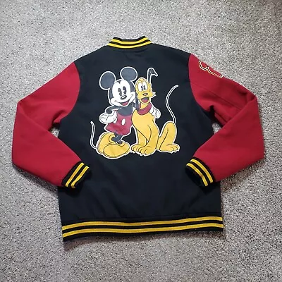 Disney Jacket Adult Small Black Mickey And Pluto Button Varsity Bomber • $42.74