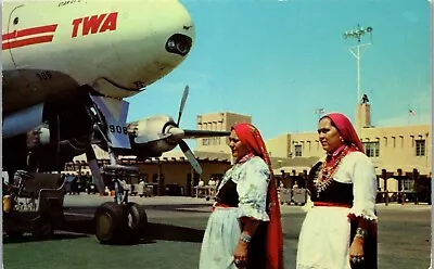 Vintage Postcard Plane TWA Airplane On Tarmac Albuquerque NM Indian Women • $6.98