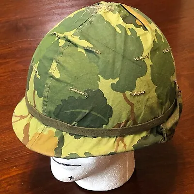 Early Vietnam US Army USGI M1 Steel Combat Helmet Liner & Mitchell Camo Cover • $180