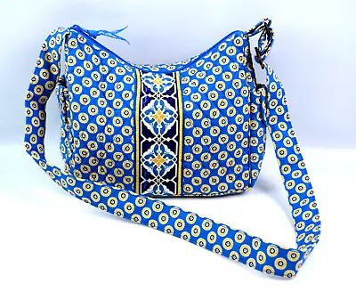 Vera Bradley Crossbody Floral Tote Hand Bag Riviera Blue Yellow Multi Pockets • $16.99