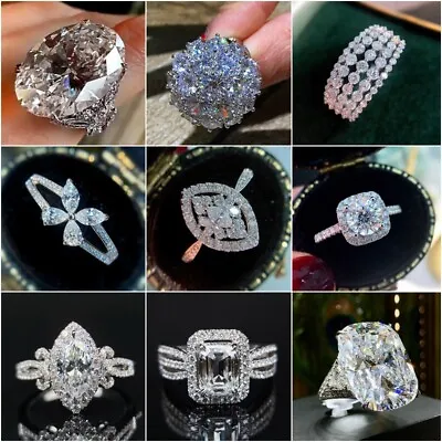 £3.46 • Buy Elegant 925 Silver Rings Cubic Zirconia Women Wedding Engagement Jewelry Sz 6-10