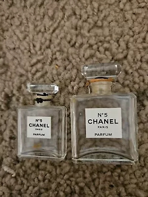 2 Vintage Chanel No 5 Perfume Mini Bottle Empty 15 Ml 7.5ml Glass Stopper • $79