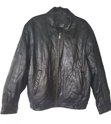 JF J. Ferrar Retro 90's Men's Black Genuine Lambskin Leather Biker  Jacket Sz Lg • $44.99