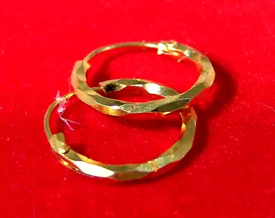 22ct Gold Plated Brass Huggie Sleeper Hinged 18mm Diamond Cut Bali Hoop Earrings • £2.95