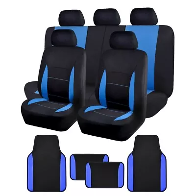 $59.99 • Buy Full Set Car Seat Covers & Car Floor Mats Combo Universal Blue For Most Car