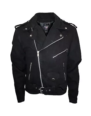 Men's Black Denim Classic Biker Motorcycle Mc Jacket Zipper Pockets. • $89.99