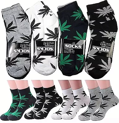 Lot 6-12 Pairs Mens Womens Leaf Weed Marijuana Cotton Ankle Casual Low Cut Socks • $7.79