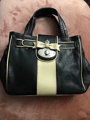 My Flat In London Debutante Black/Cream Leather Handbag ~with Protective Cover ~ • $50