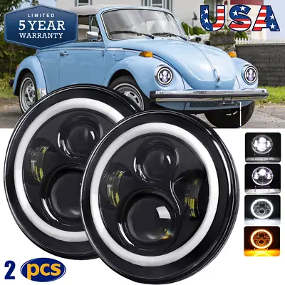 Pair 7inch Round LED Headlights Hi-Lo Beam Projector For Volkswagen Beetle 50-79 • $42.99