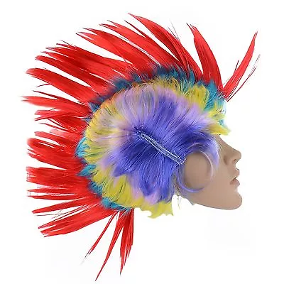 Multi Coloured Punk Rainbow Wig Mohican Mohawk Paty Rocker Costume Fancy Dress • £5.99