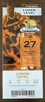 Golden State Warriors 3/30/2012 NBA Ticket Stub Vs New Jersey Nets • $5.95