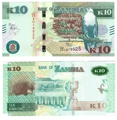 2020 New Zambia P58 10 Kwacha Banknote UNC  • $2.38