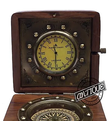 $29.60 • Buy Antique Clock Pocket Watch Brass Compass Marine Nautical Desk Clock Table Décor.