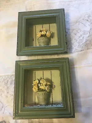 2 Vintage Wooden Floral Shadow Boxes  • $25.99