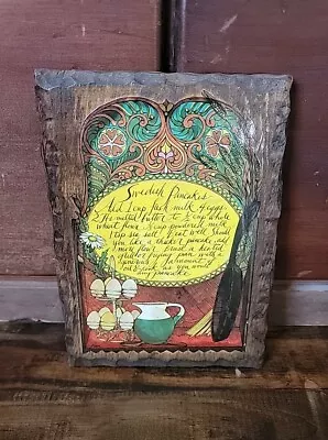 Vintage Handmade Recipe Wood Wall Hanging Swedish Pancakes Cottagecore Kitsch  • $18