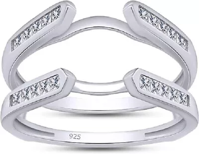 Lab Created Princess Moissanite Cathedral Enhancer Guard Ring Sterling Silver • $56.21