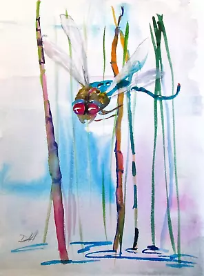 Marsh Dragonfly By Delilah 12x9 Watercolor Original Impressionism • $150